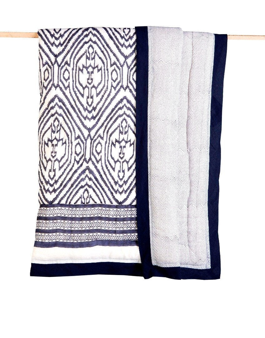 Southside Hand-Quilted Block-Print Cotton Quilt