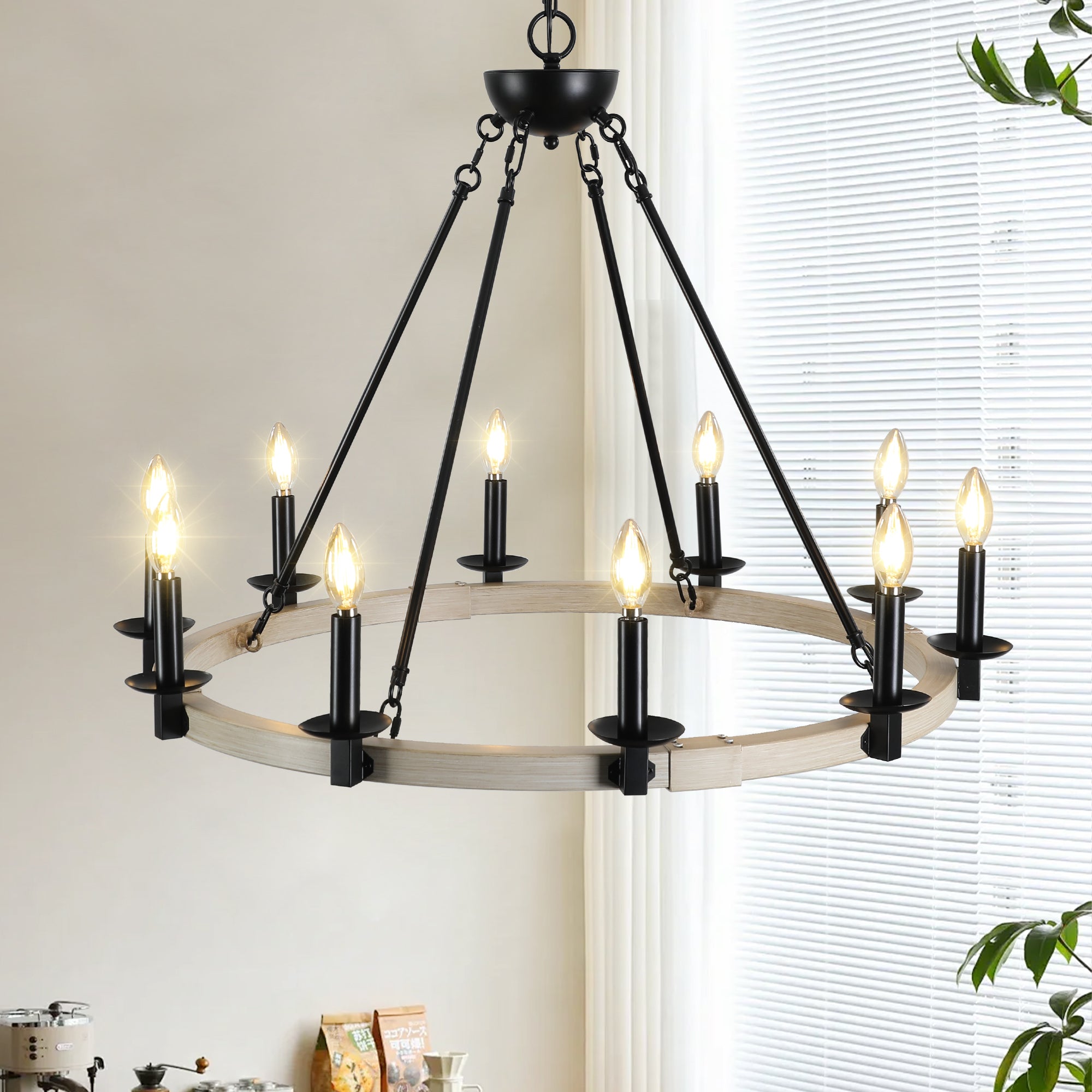 The Urban Ritual Rustic 10-Light Farmhouse Chandelier – Black & White Oak