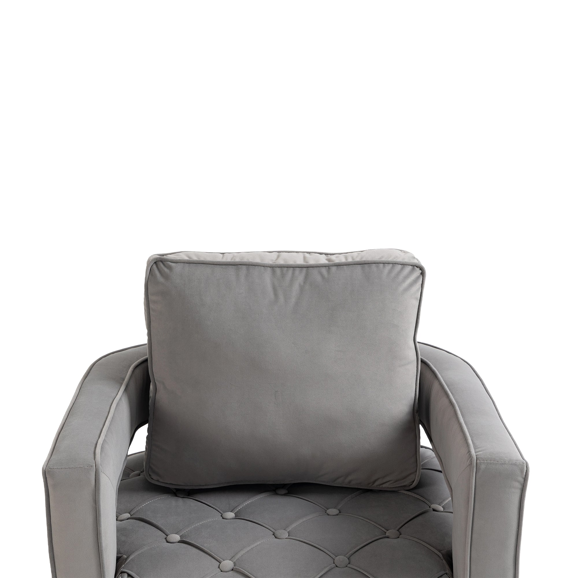 Velvet Eclipse Swivel Chair – Gray Diamond-Tufted Accent Seat