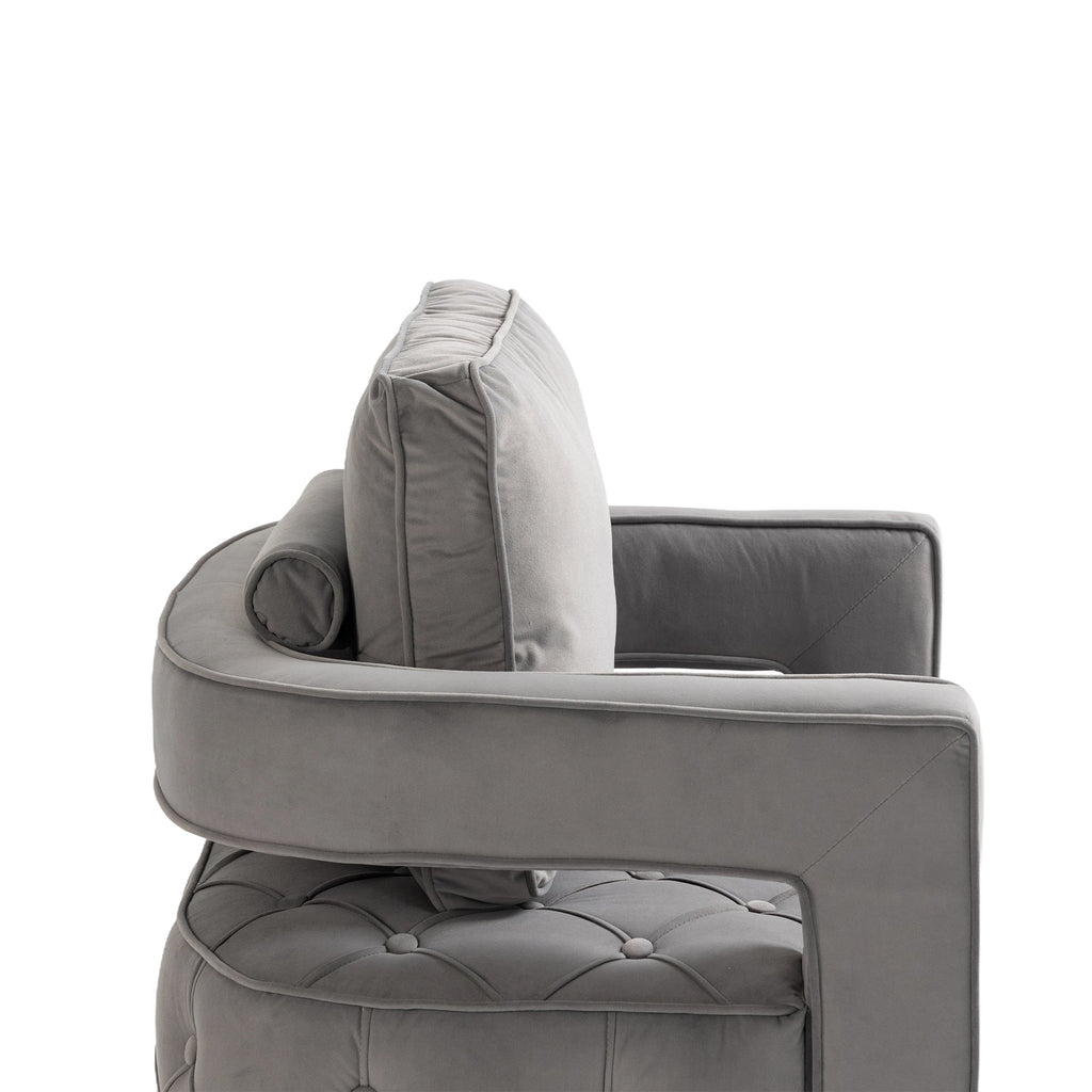 Velvet Eclipse Swivel Chair – Gray Diamond-Tufted Accent Seat