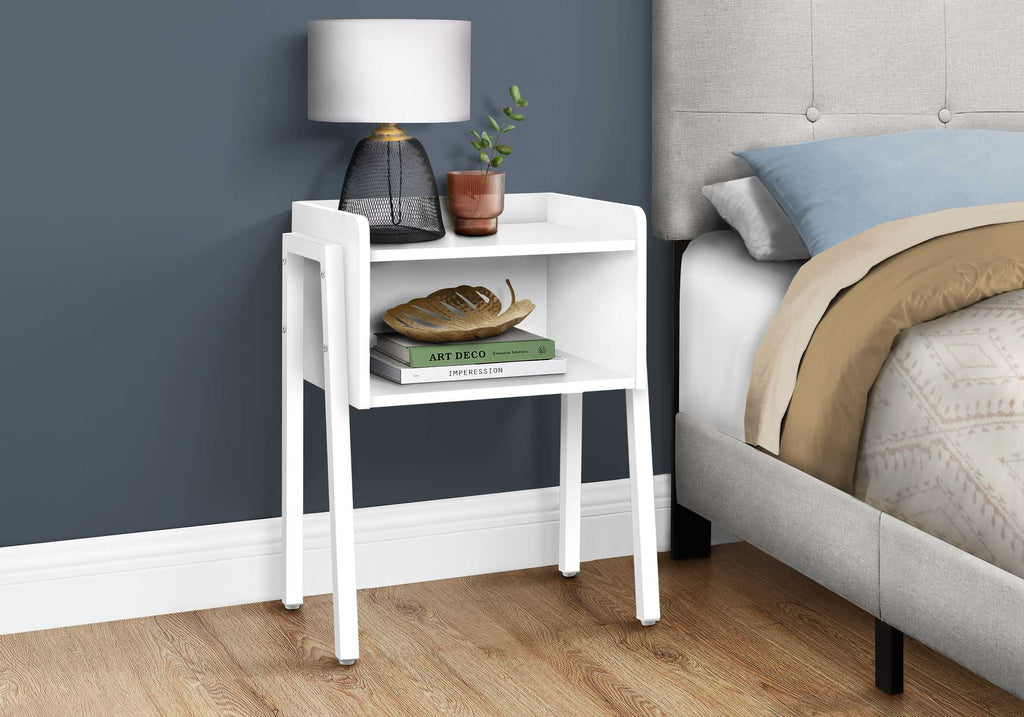 White Modern End Table – Contemporary Metal & Wood Accent Piece
