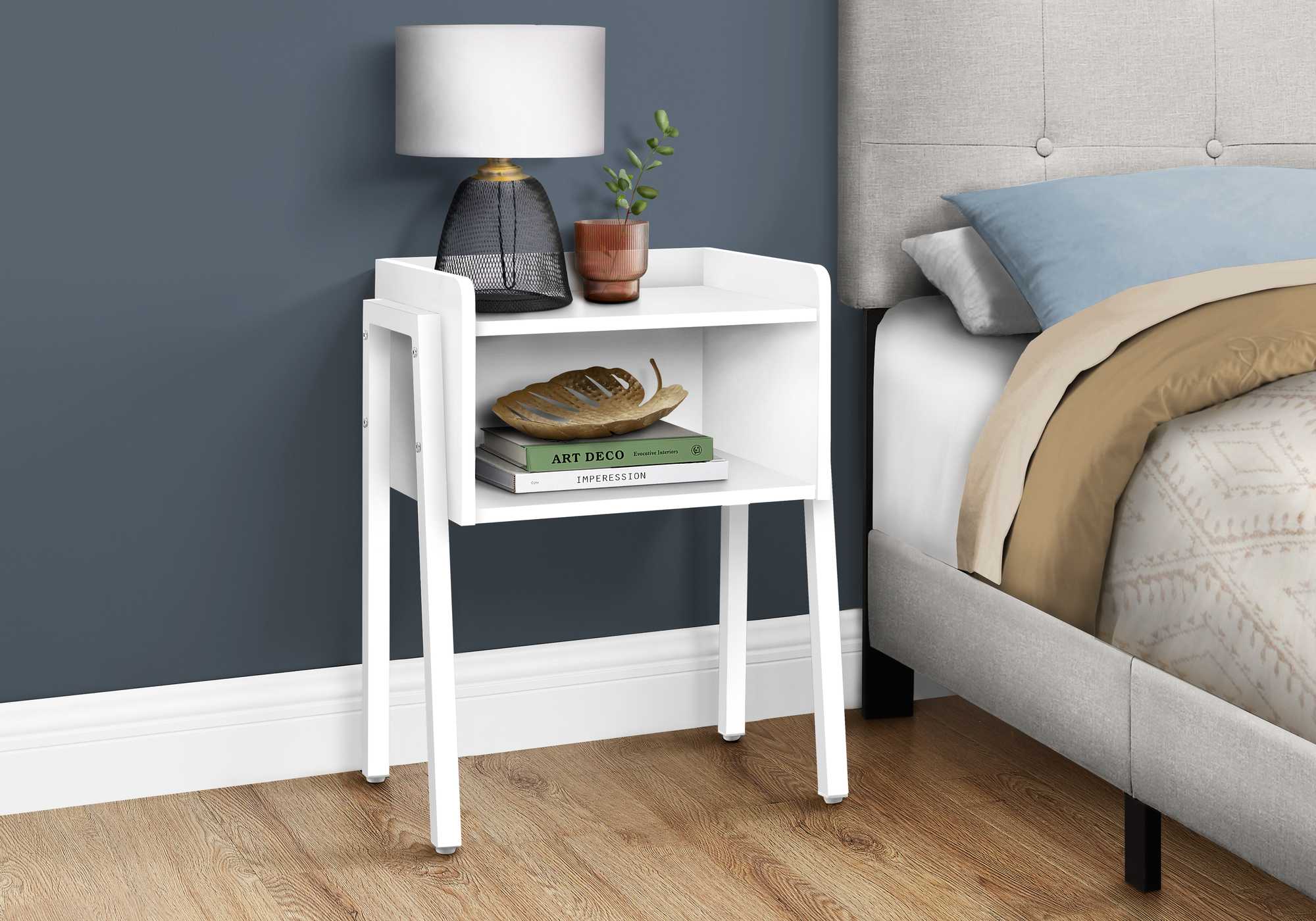 White Modern End Table – Contemporary Metal & Wood Accent Piece