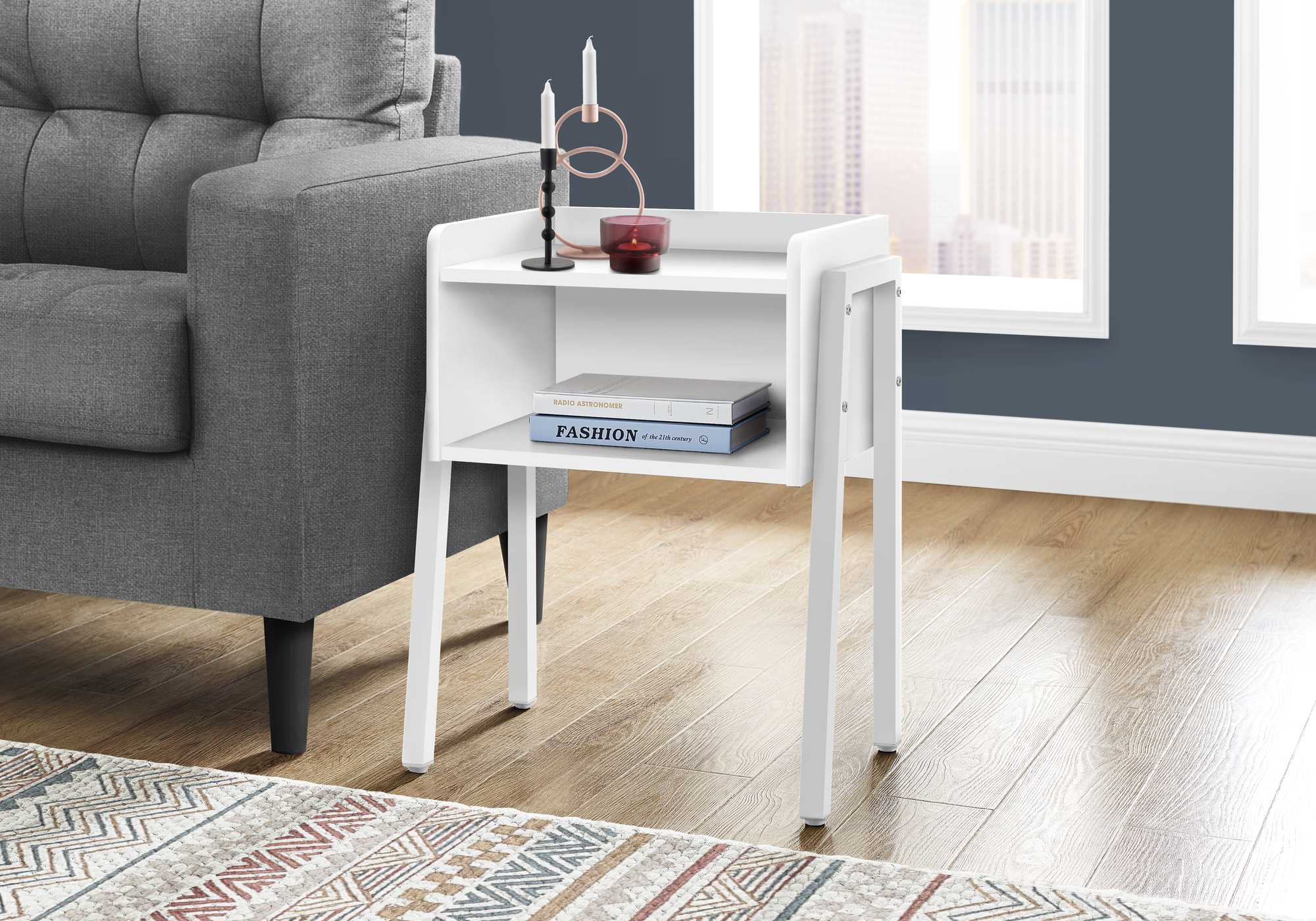 White Modern End Table – Contemporary Metal & Wood Accent Piece