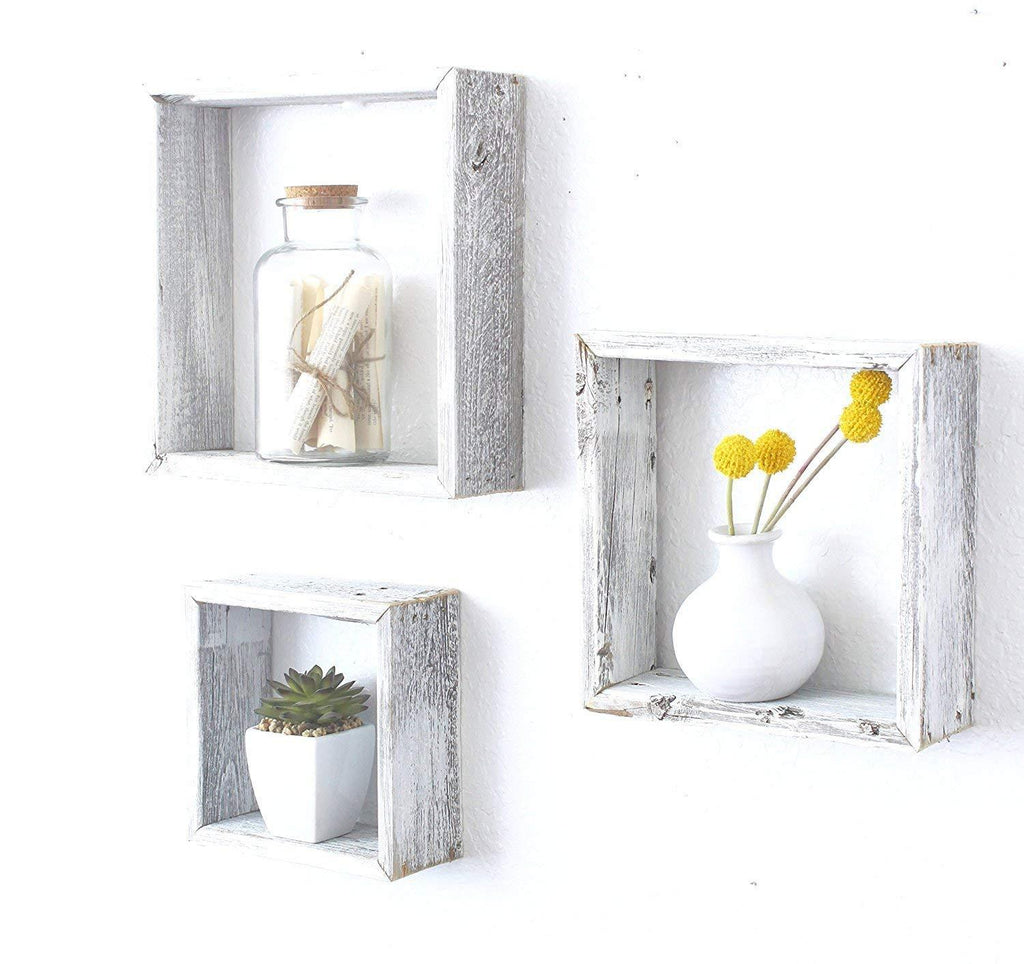 Rustic Artistry: Set of 3 Square Open Box Shelves for Wall Décor ND