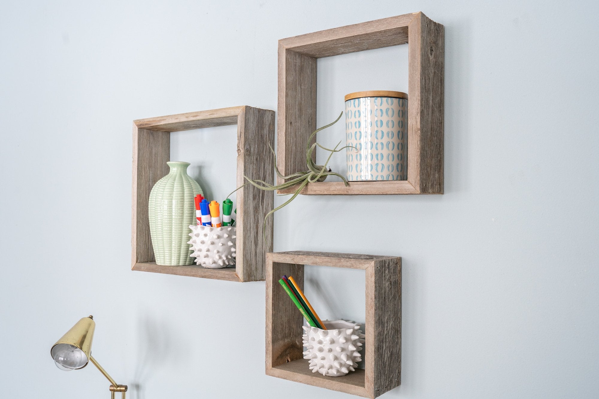 Rustic Artistry: Set of 3 Square Open Box Shelves for Wall Décor ND