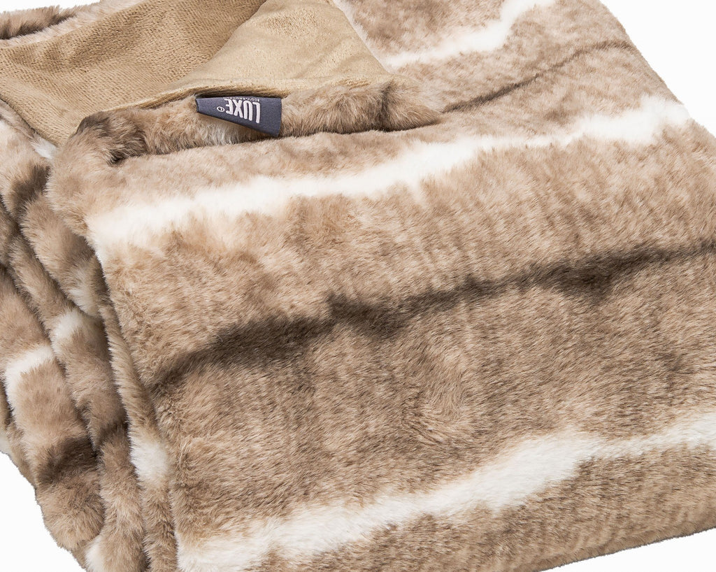 Premier Luxury Light Brown and White Faux Fur Throw Blanket – Timeless Elegance and Comfort
