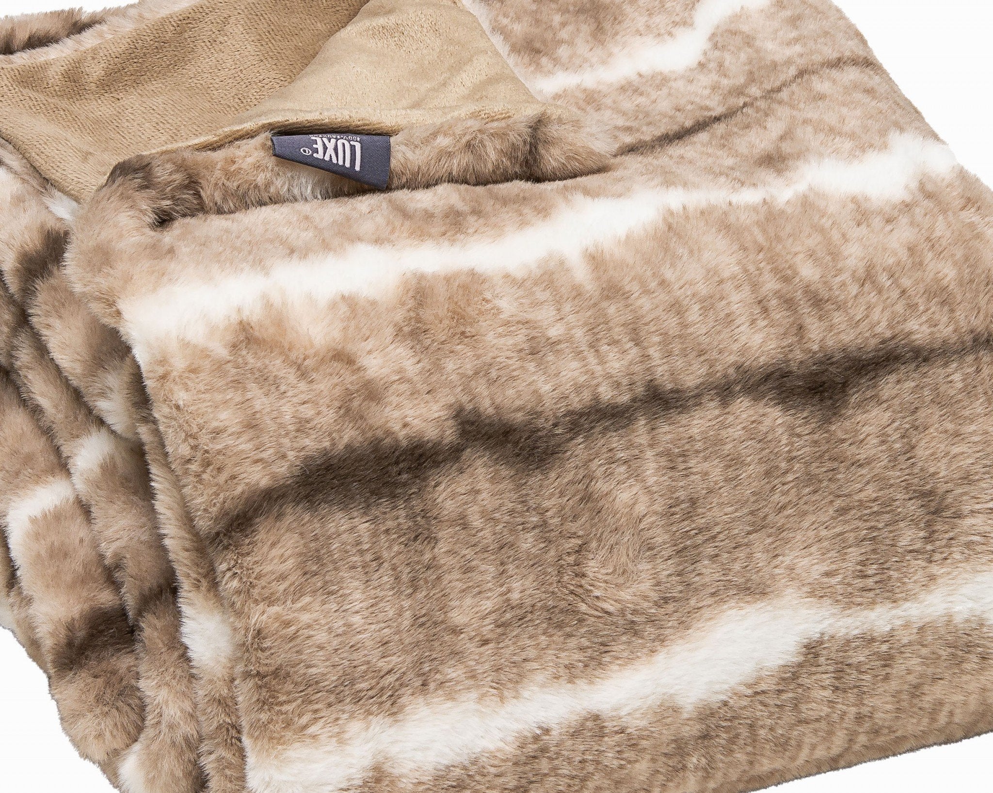 Premier Luxury Light Brown and White Faux Fur Throw Blanket – Timeless Elegance and Comfort