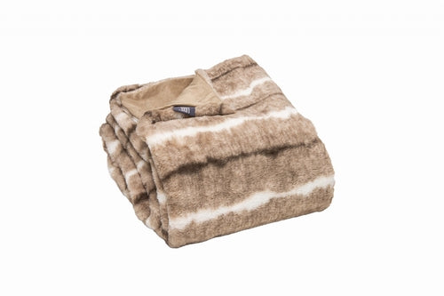Premier Luxury Light Brown and White Faux Fur Throw Blanket – Timeless Elegance and Comfort