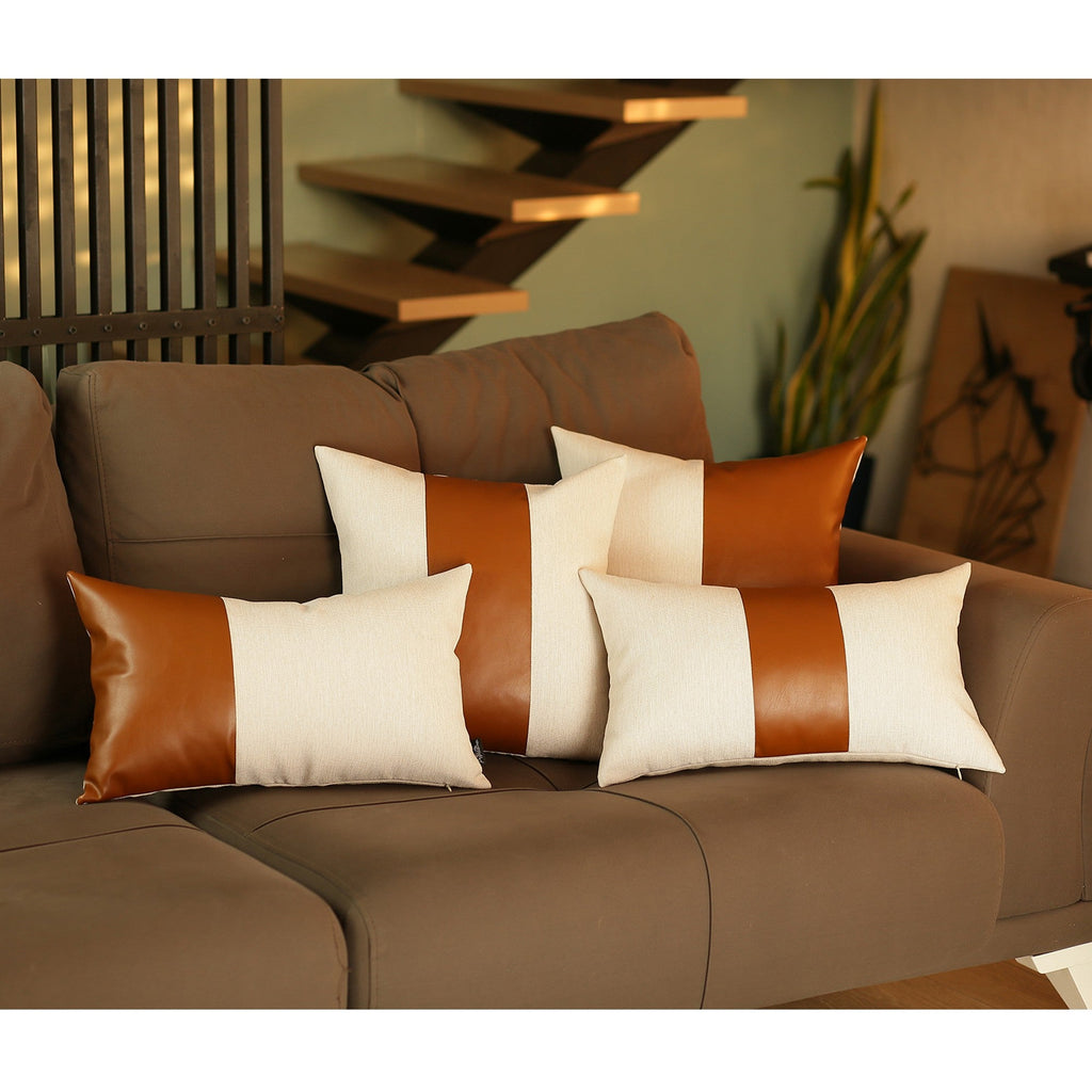 Modern Boho Dual-Tone Faux Leather Accent Pillow Cover ND