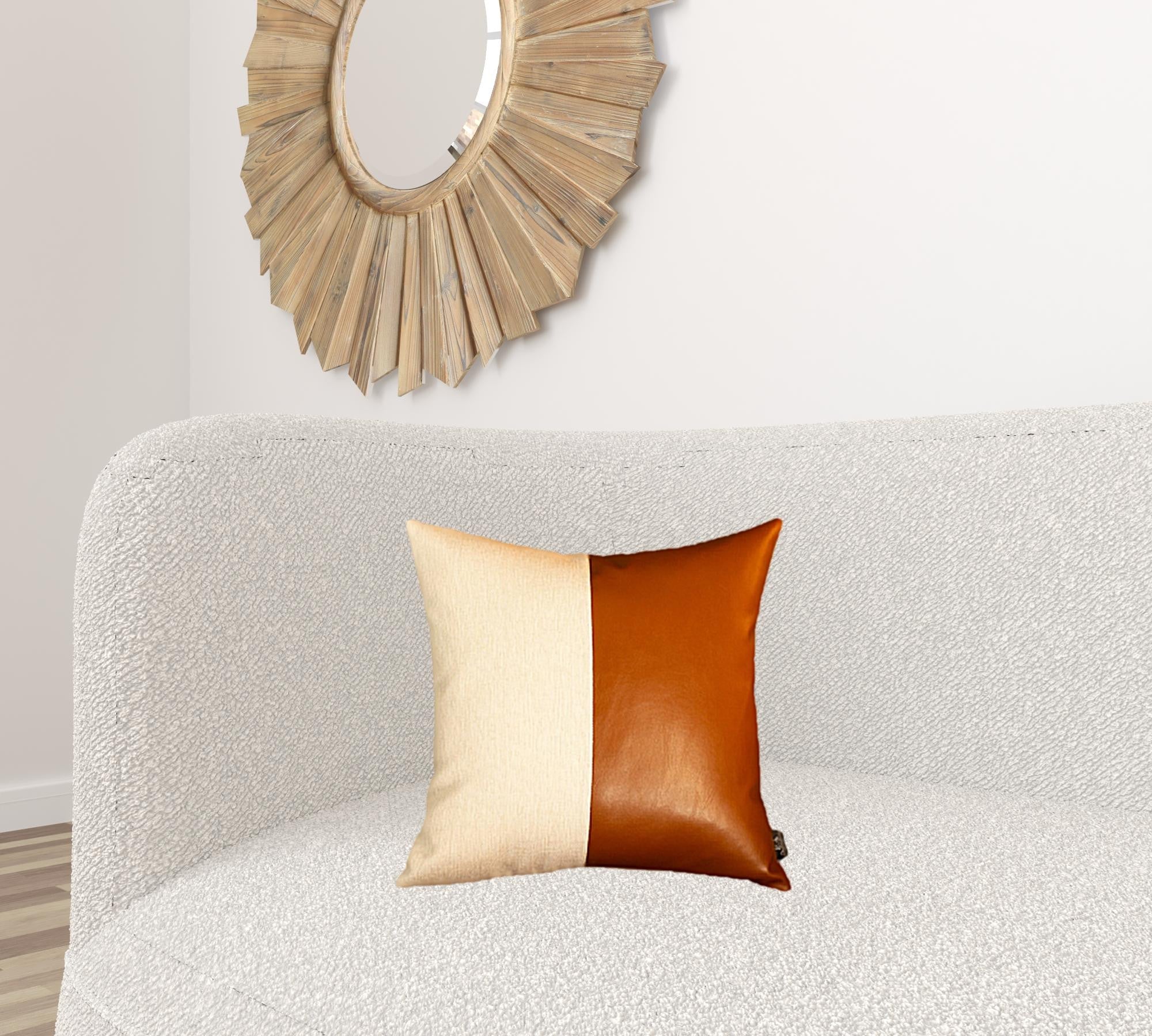 Modern Boho Dual-Tone Faux Leather Accent Pillow Cover ND