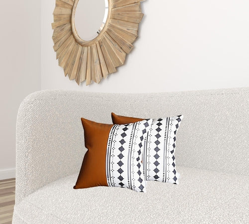 Set of 2 Half Diamond Patterns and Rustic Brown Faux Leather Lumbar ND