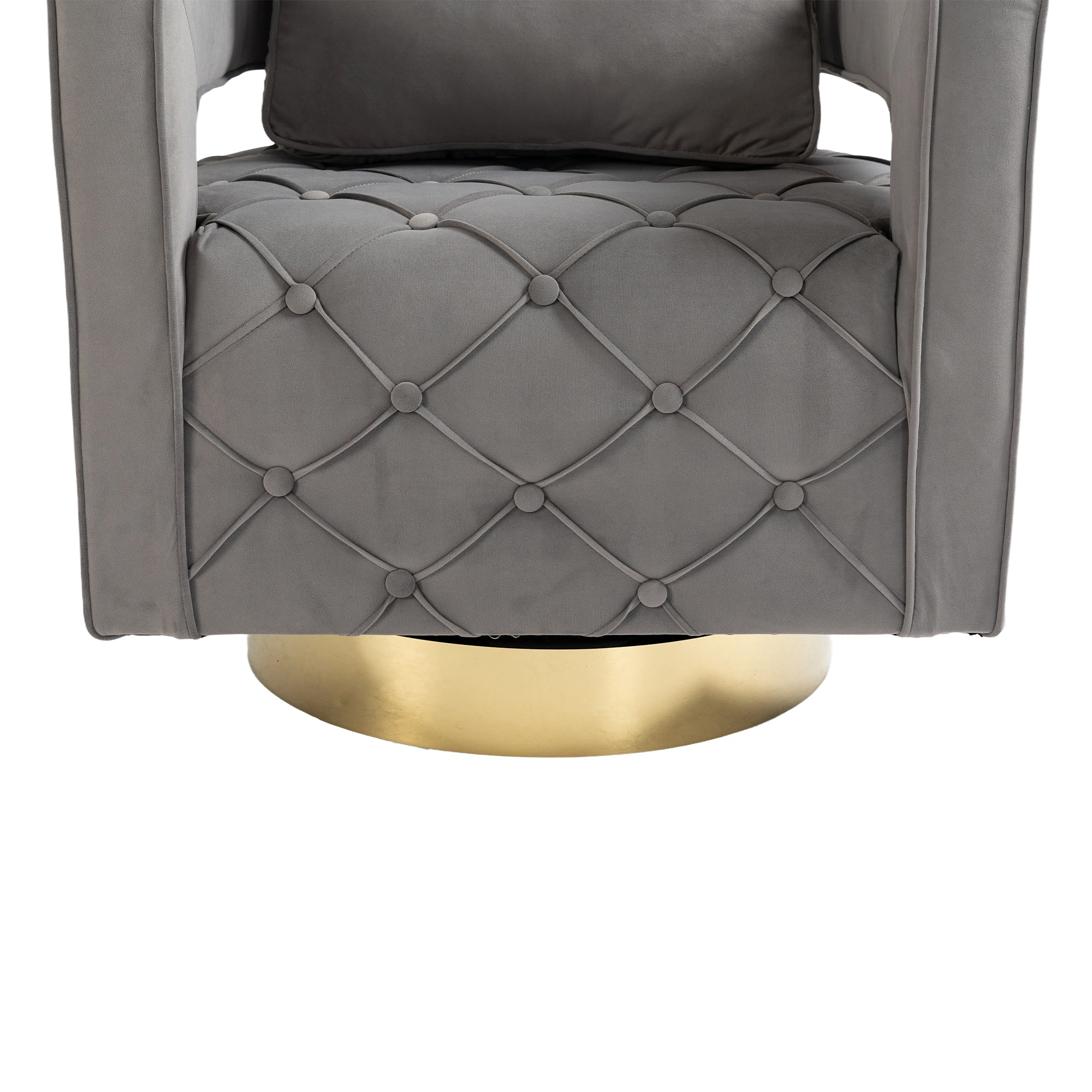Velvet Eclipse Swivel Chair – Gray Diamond-Tufted Accent Seat