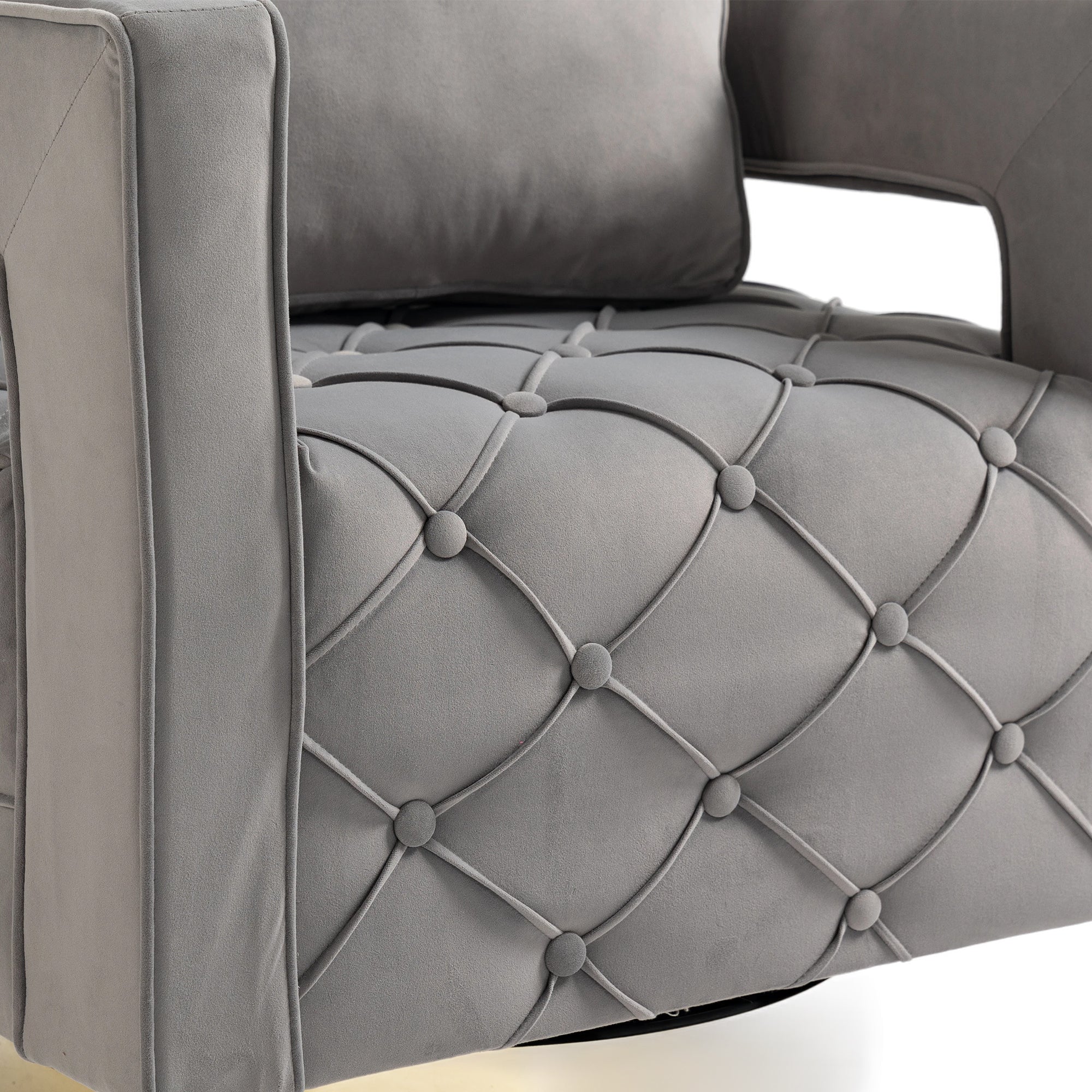 Velvet Eclipse Swivel Chair – Gray Diamond-Tufted Accent Seat