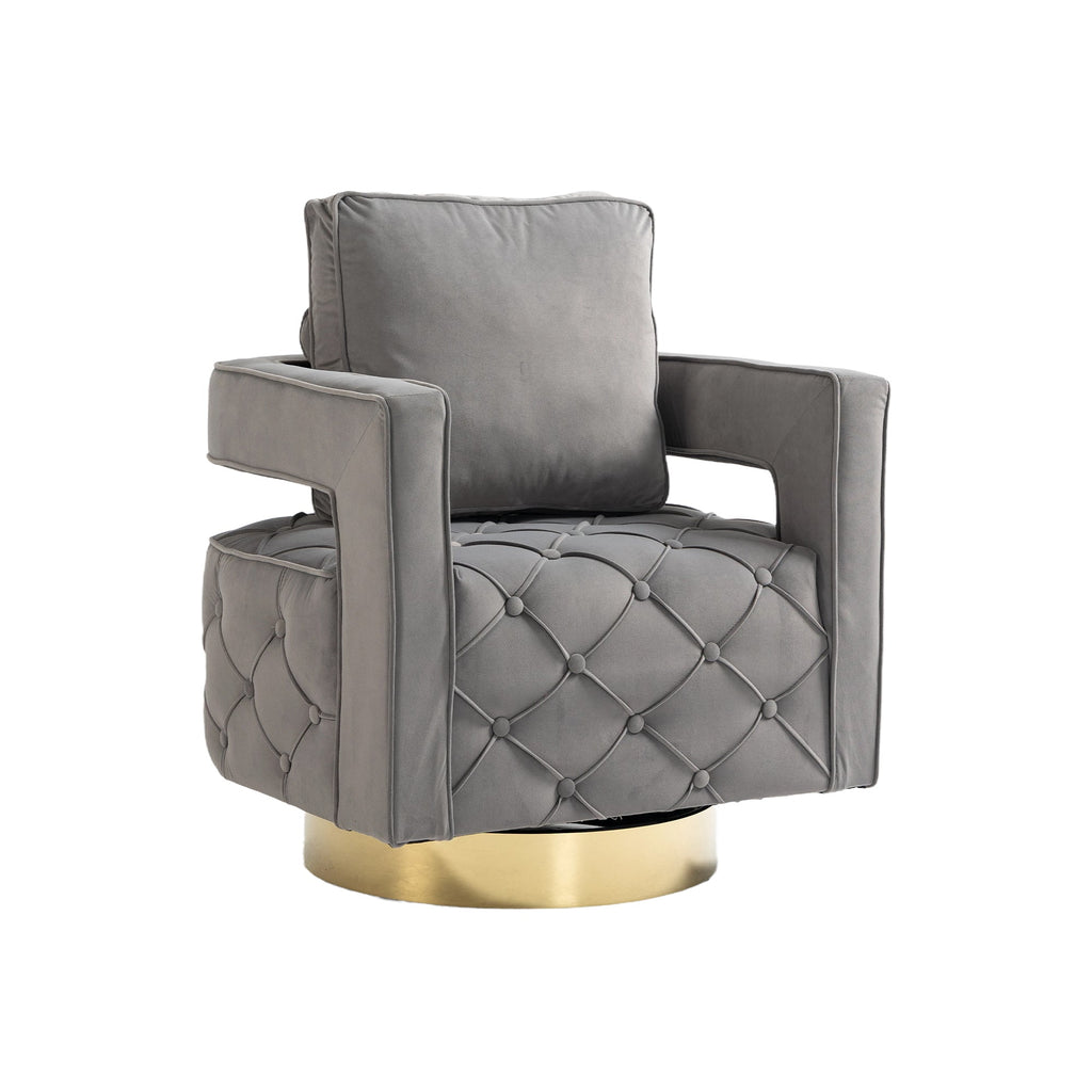 Velvet Eclipse Swivel Chair – Gray Diamond-Tufted Accent Seat