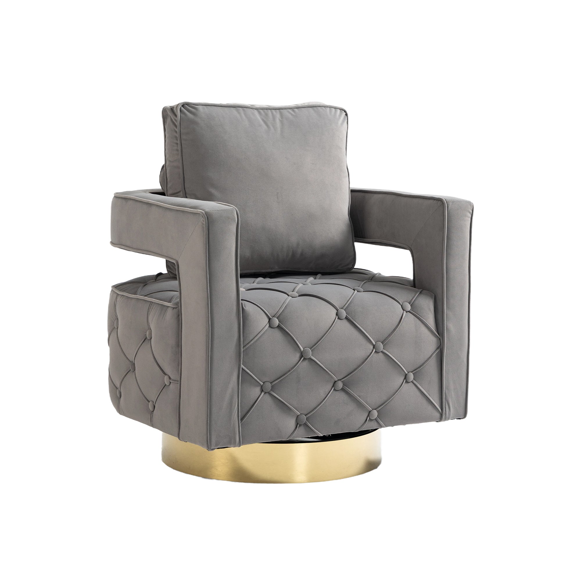 Velvet Eclipse Swivel Chair – Gray Diamond-Tufted Accent Seat