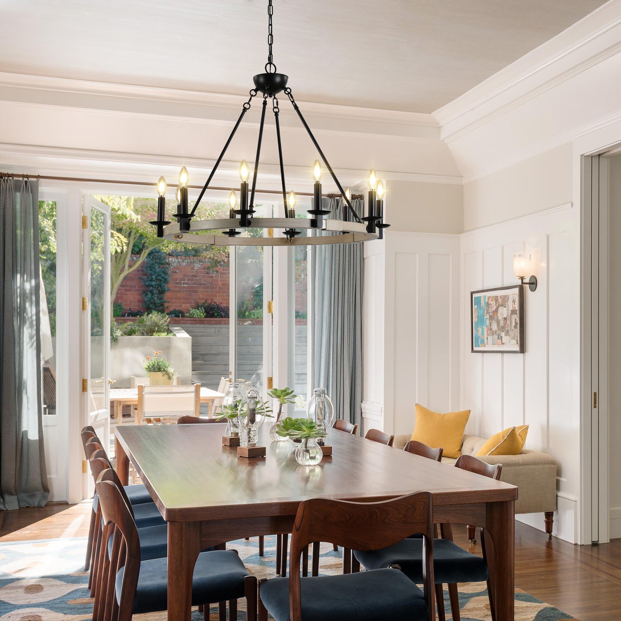 The Urban Ritual Rustic 10-Light Farmhouse Chandelier – Black & White Oak