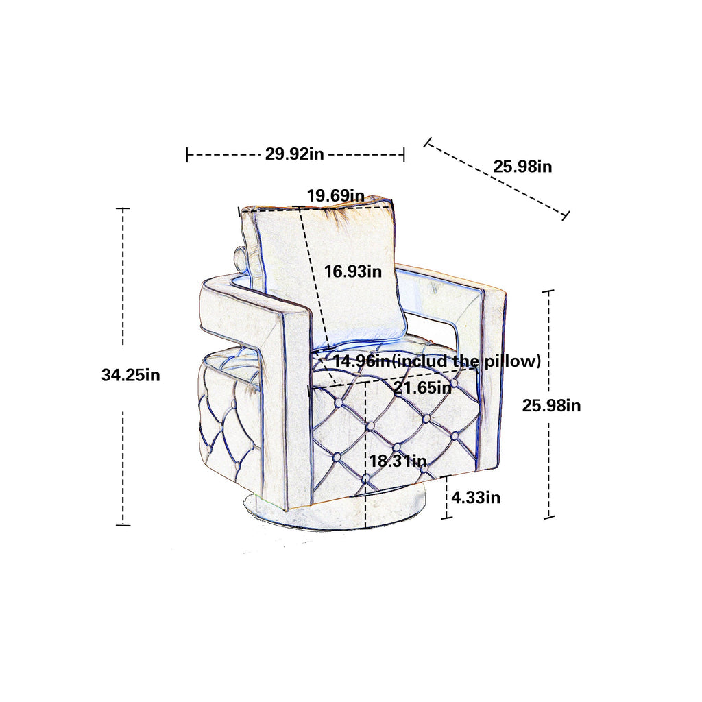 Velvet Eclipse Swivel Chair – Gray Diamond-Tufted Accent Seat