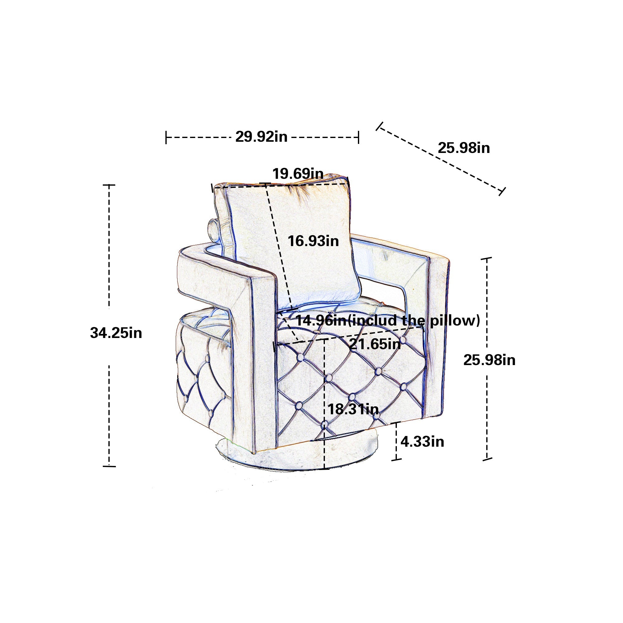 Velvet Eclipse Swivel Chair – Gray Diamond-Tufted Accent Seat