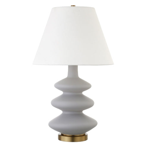 26" Gray and Gold Glass Gourd Table Lamp With White Empire Shade ND
