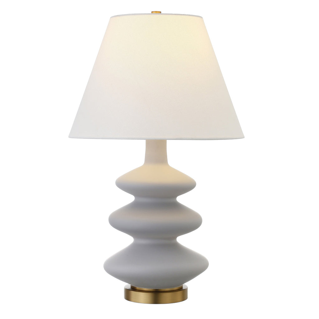 26" Gray and Gold Glass Gourd Table Lamp With White Empire Shade ND