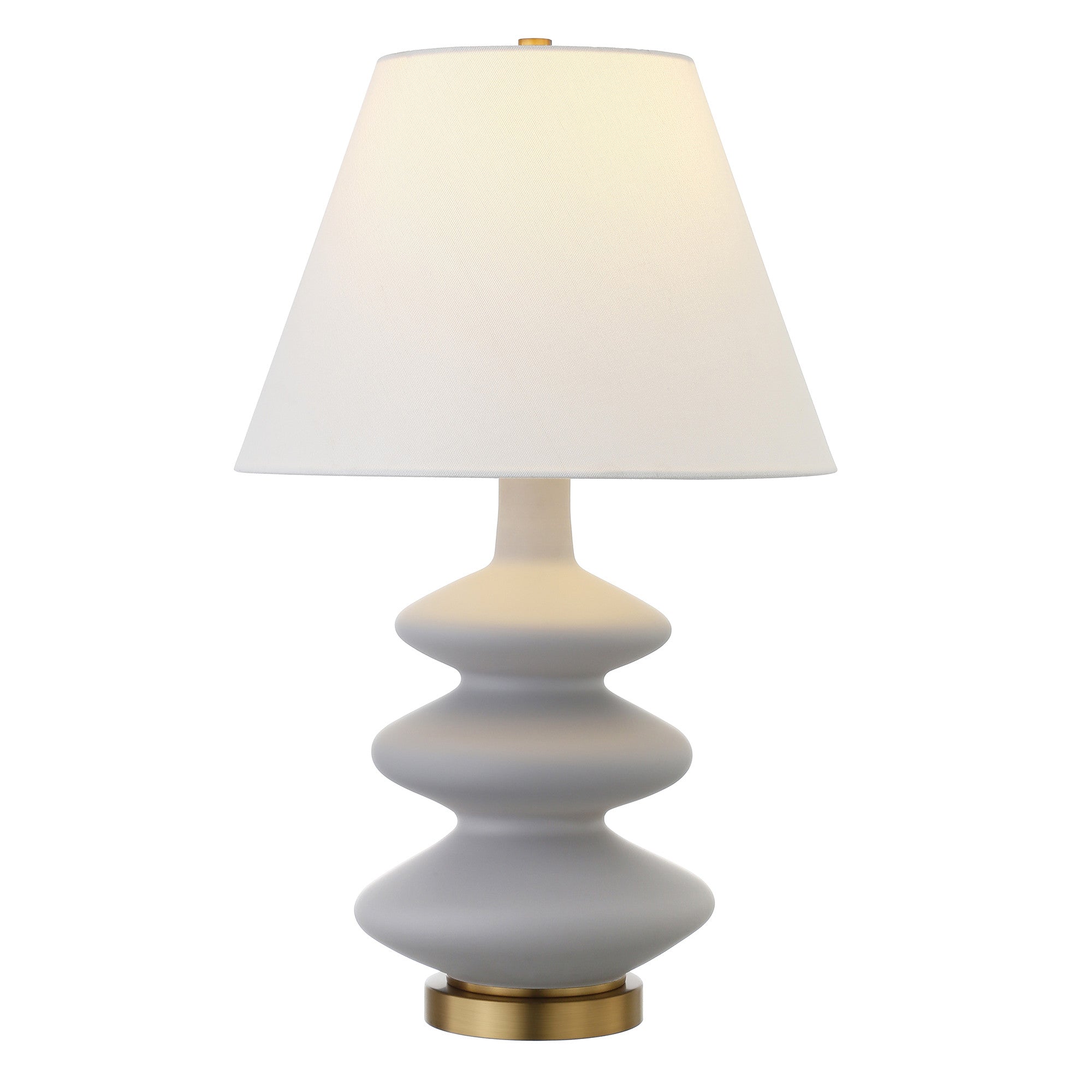 26" Gray and Gold Glass Gourd Table Lamp With White Empire Shade ND