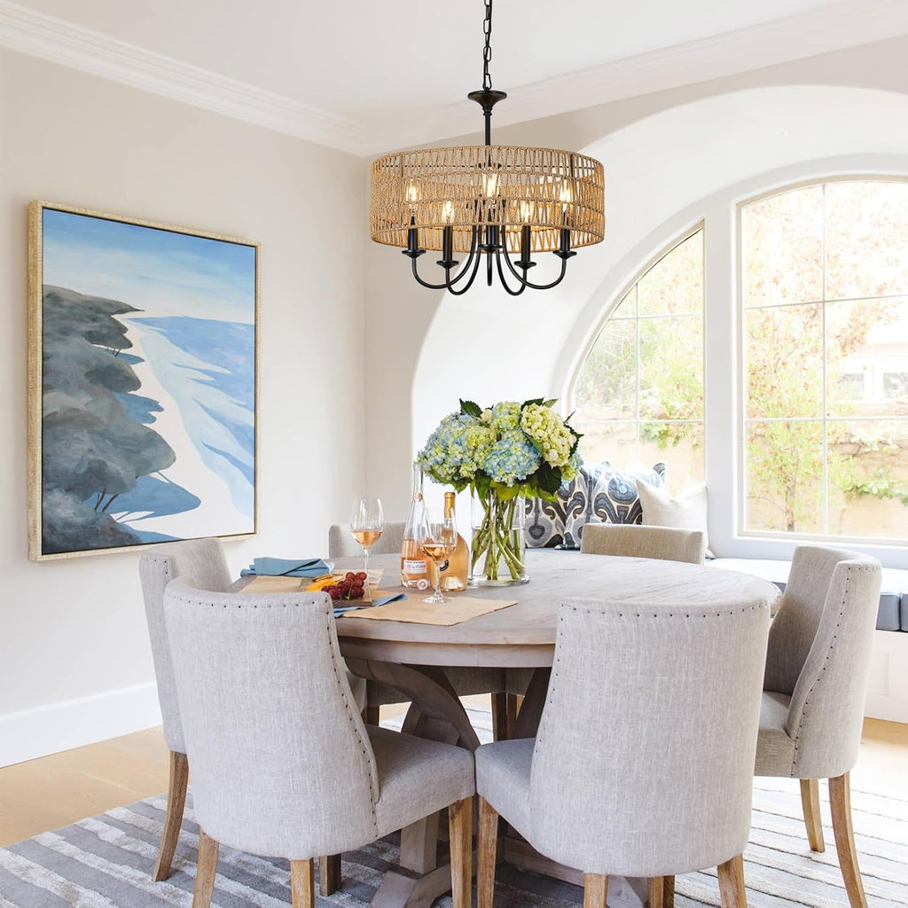 The Urban Ritual 5-Light Rattan Chandelier – Handwoven Natural Elegance