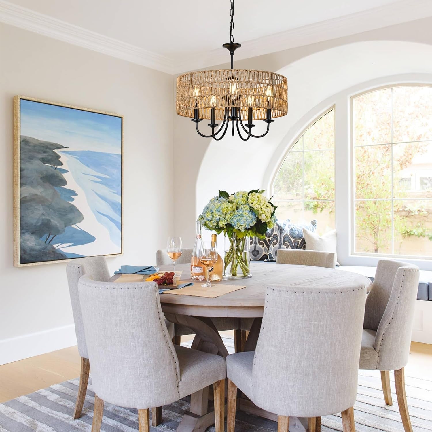 The Urban Ritual 5-Light Rattan Chandelier – Handwoven Natural Elegance