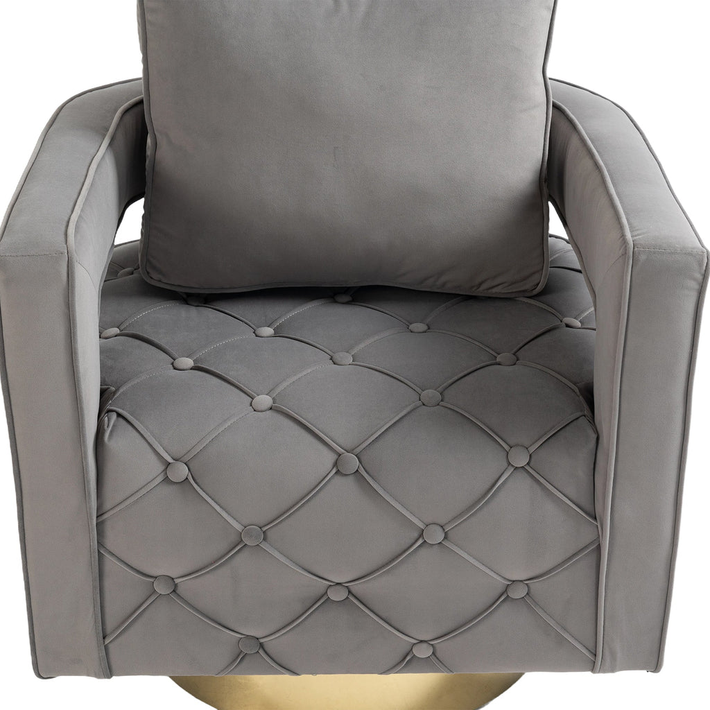 Velvet Eclipse Swivel Chair – Gray Diamond-Tufted Accent Seat