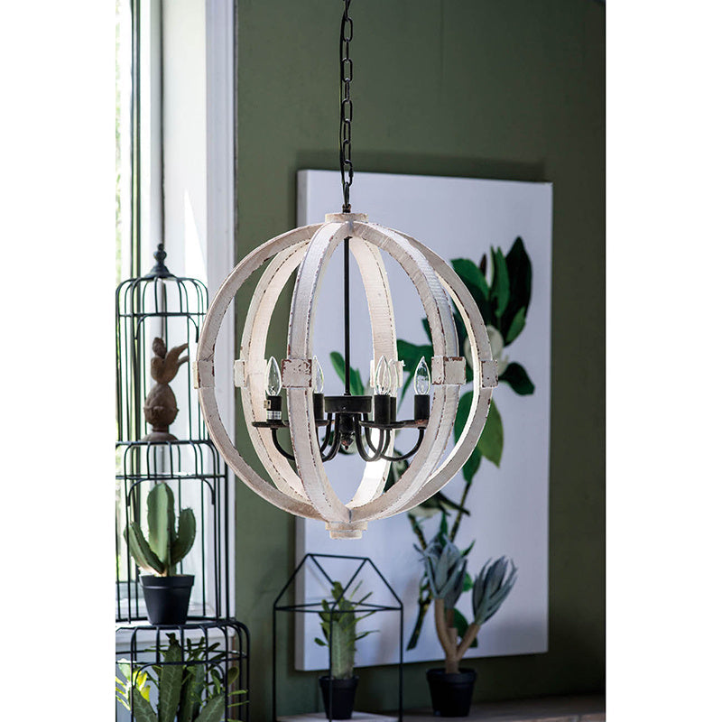 Light Wood Chandelier With Adjustable Chain- 6 Lights