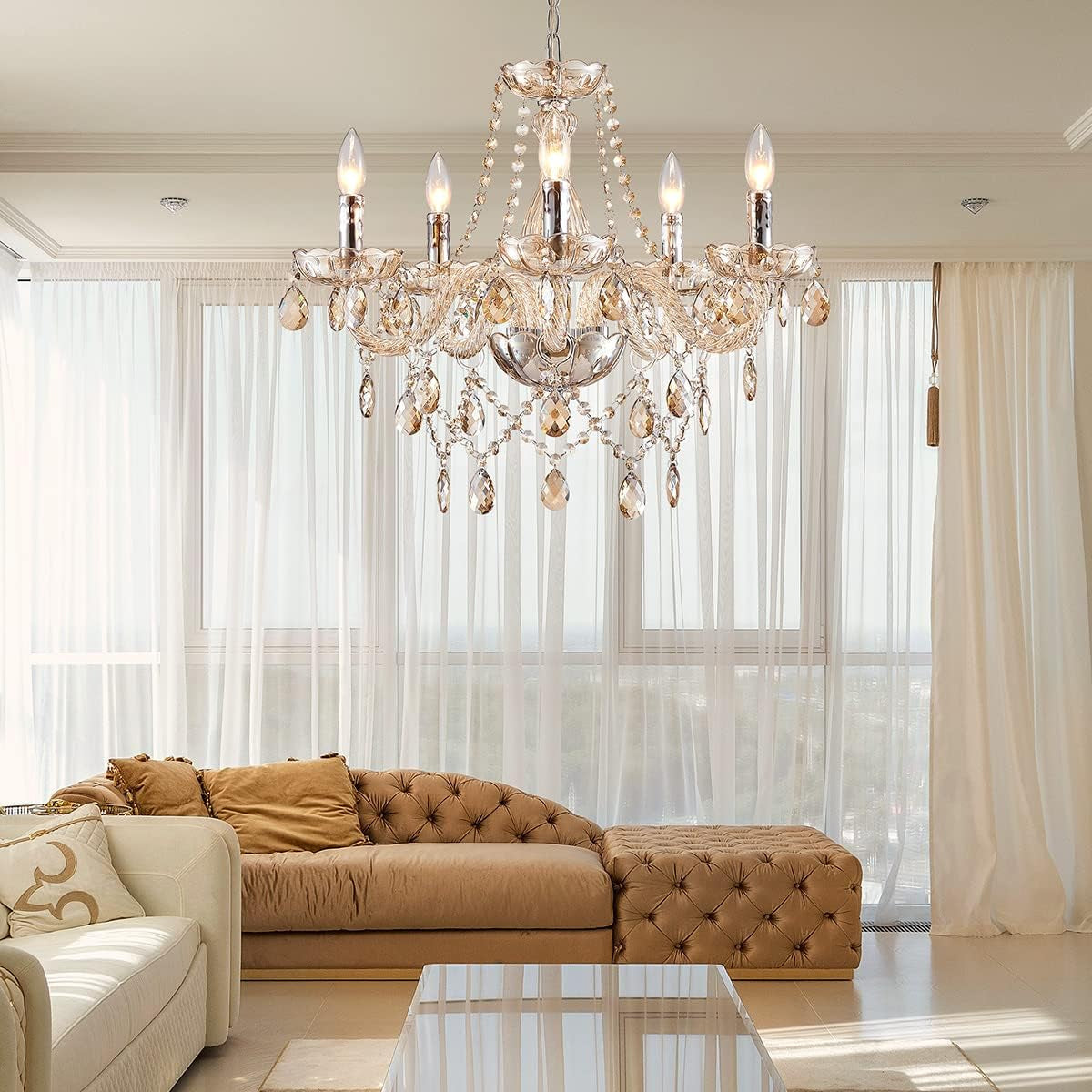 The Urban Ritual 5-Light Crystal Chandelier – Champagne Elegance