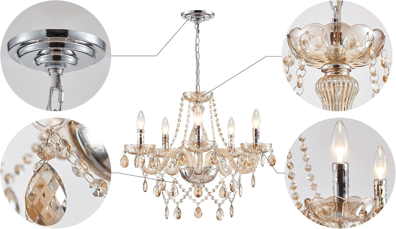 The Urban Ritual 5-Light Crystal Chandelier – Champagne Elegance