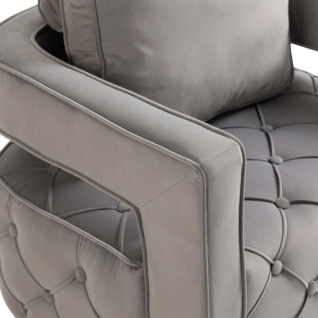 Velvet Eclipse Swivel Chair – Gray Diamond-Tufted Accent Seat