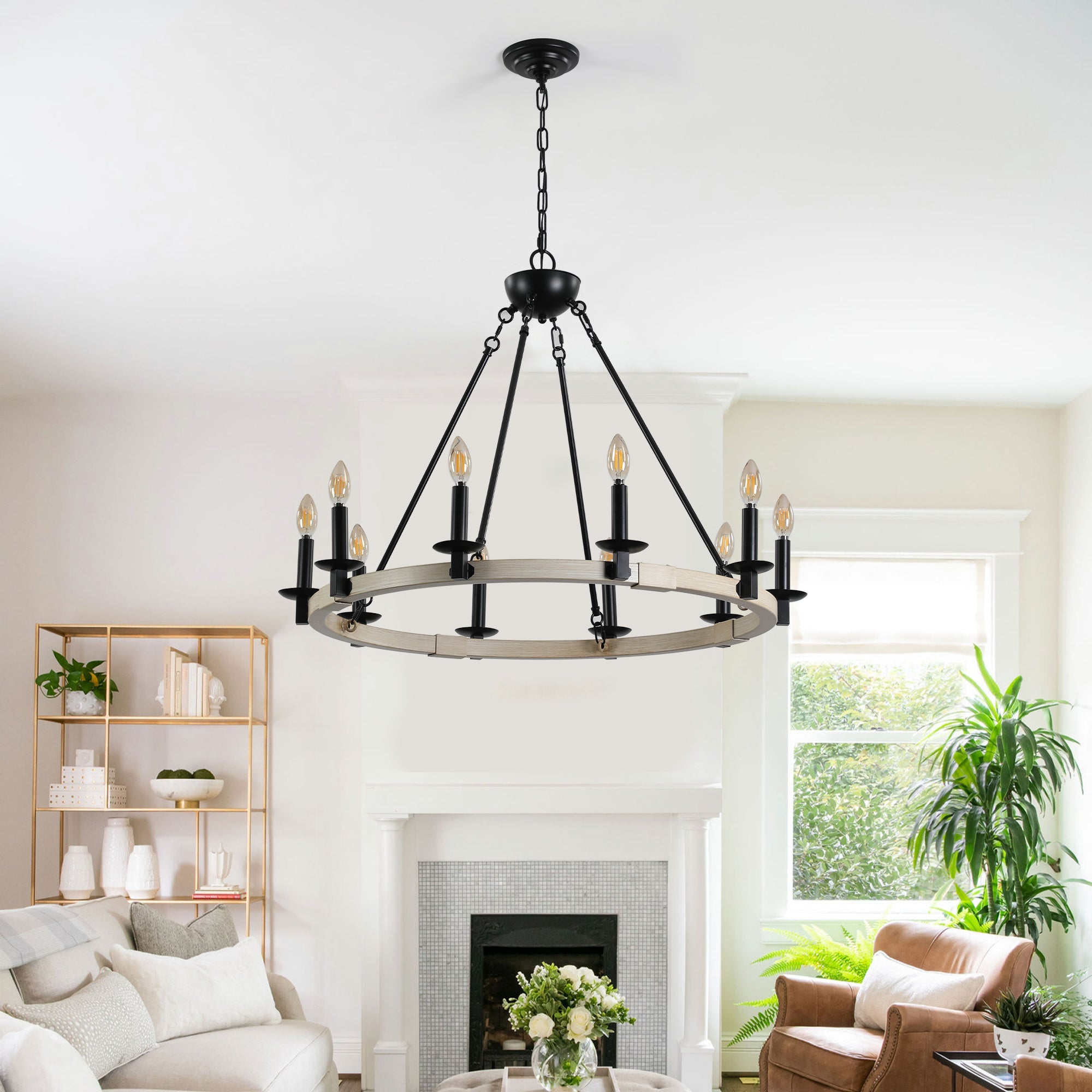 The Urban Ritual Rustic 10-Light Farmhouse Chandelier – Black & White Oak