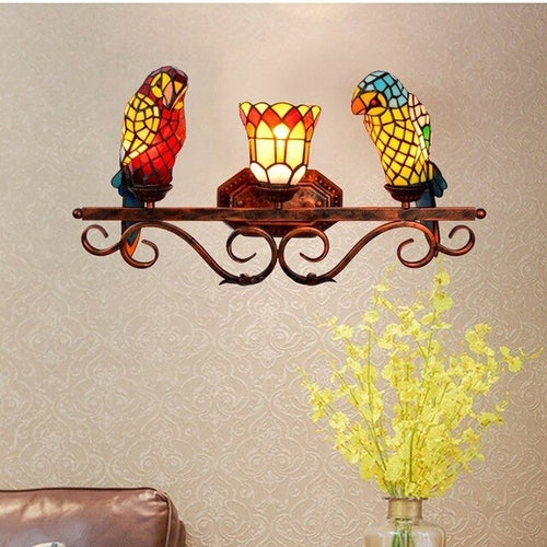 The Urban Ritual Art Deco Tiffany Inspired Parrot Chandelier – Handcrafted Glass & Crystal Statement Piece