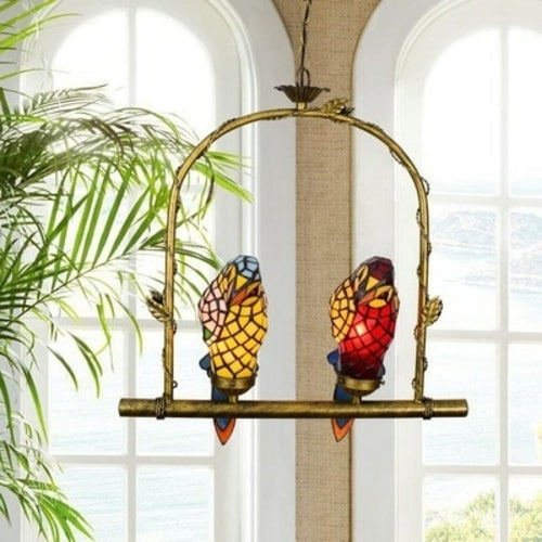 The Urban Ritual Art Deco Tiffany Inspired Parrot Chandelier – Handcrafted Glass & Crystal Statement Piece