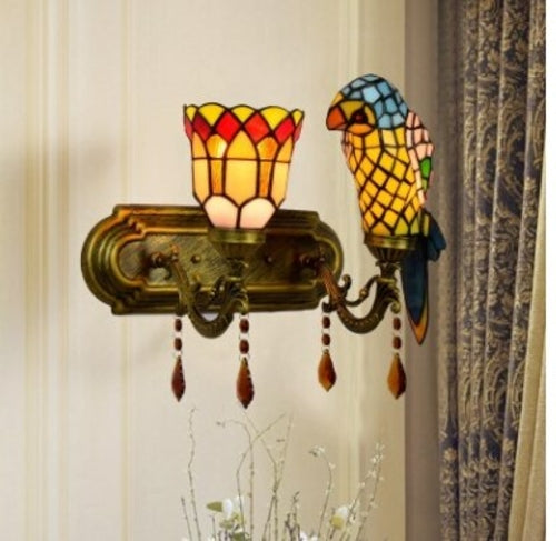 The Urban Ritual Art Deco Tiffany Inspired Parrot Chandelier – Handcrafted Glass & Crystal Statement Piece