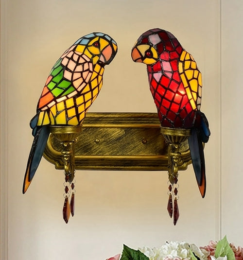 The Urban Ritual Art Deco Tiffany Inspired Parrot Chandelier – Handcrafted Glass & Crystal Statement Piece