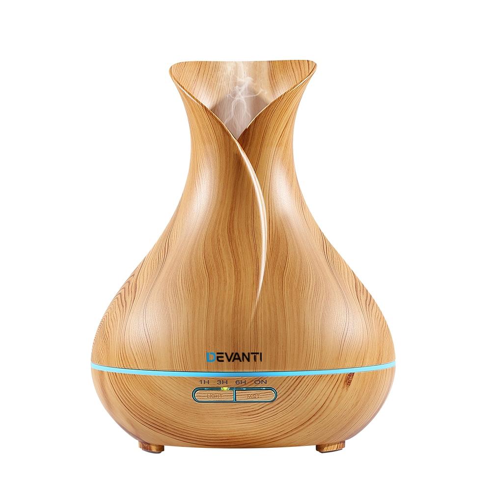 Light Wood Ultrasonic Aroma Diffuser – 400ml 4-in-1 Purifier & Humidifier