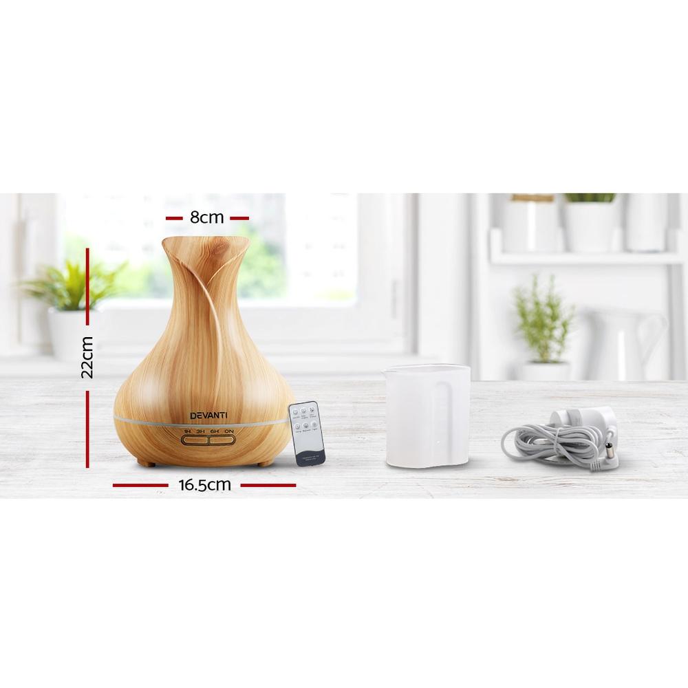 Light Wood Ultrasonic Aroma Diffuser – 400ml 4-in-1 Purifier & Humidifier