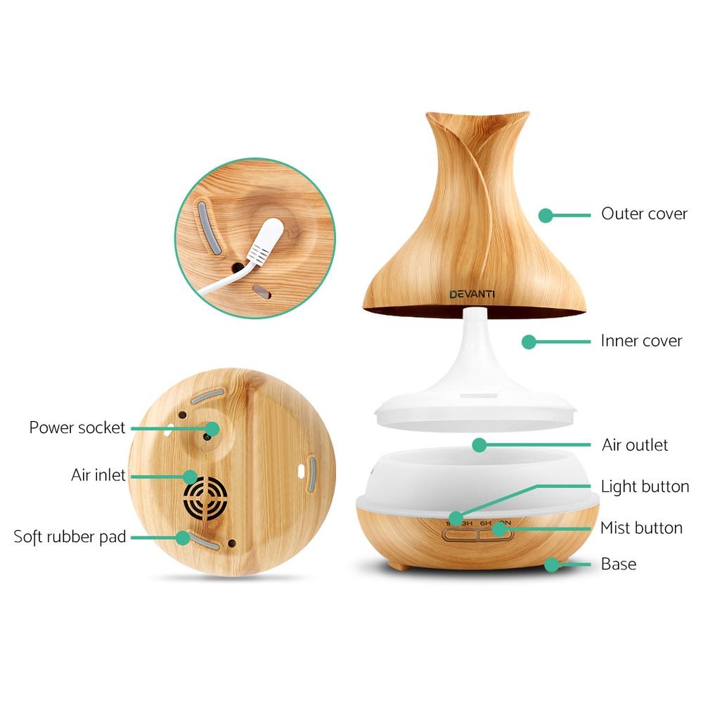 Light Wood Ultrasonic Aroma Diffuser – 400ml 4-in-1 Purifier & Humidifier