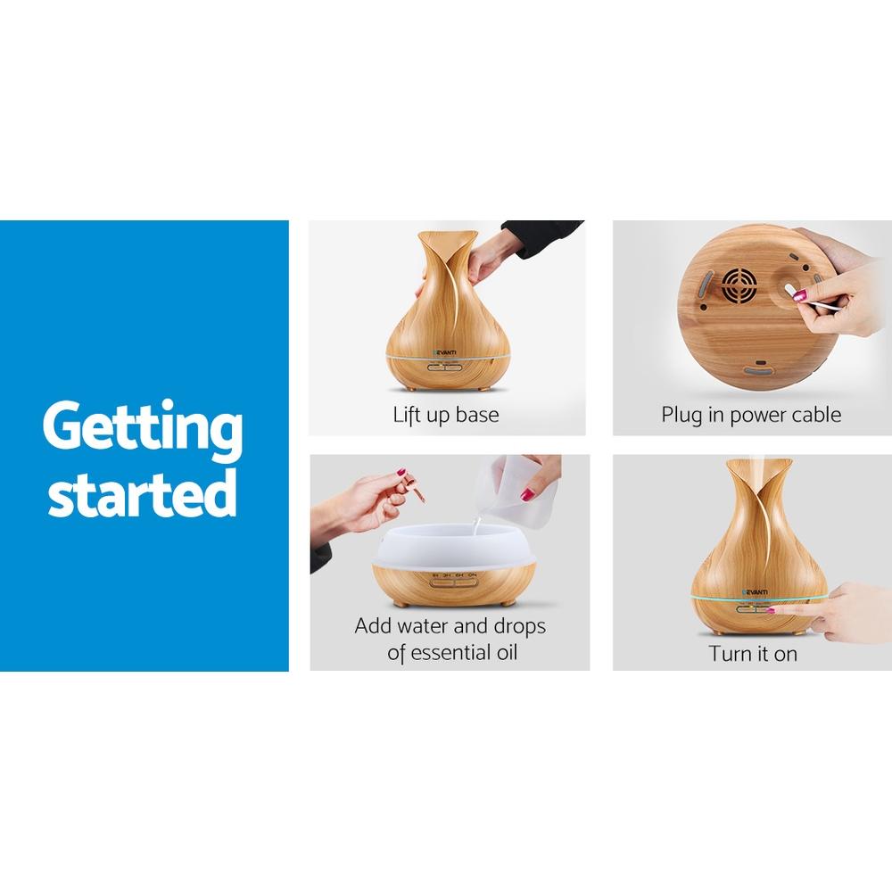 Light Wood Ultrasonic Aroma Diffuser – 400ml 4-in-1 Purifier & Humidifier