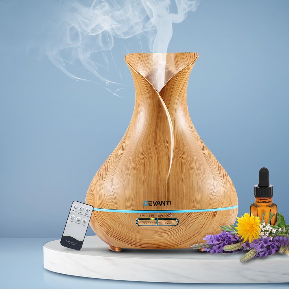 Light Wood Ultrasonic Aroma Diffuser – 400ml 4-in-1 Purifier & Humidifier