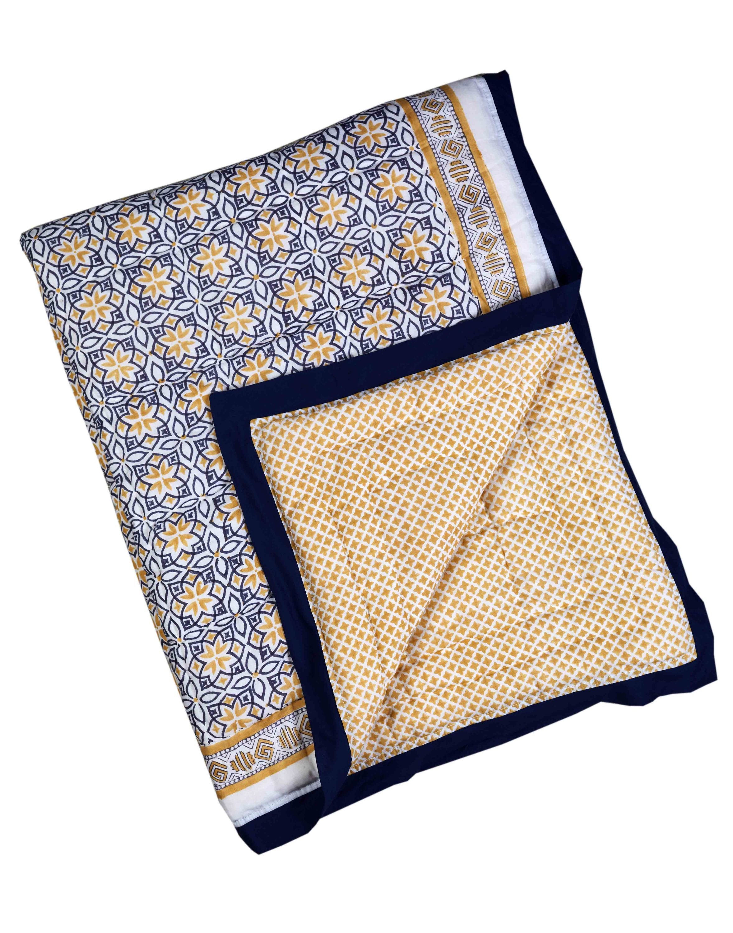 Seminyak Blue Cotton Quilt - Handcrafted Softness with Reversible Design