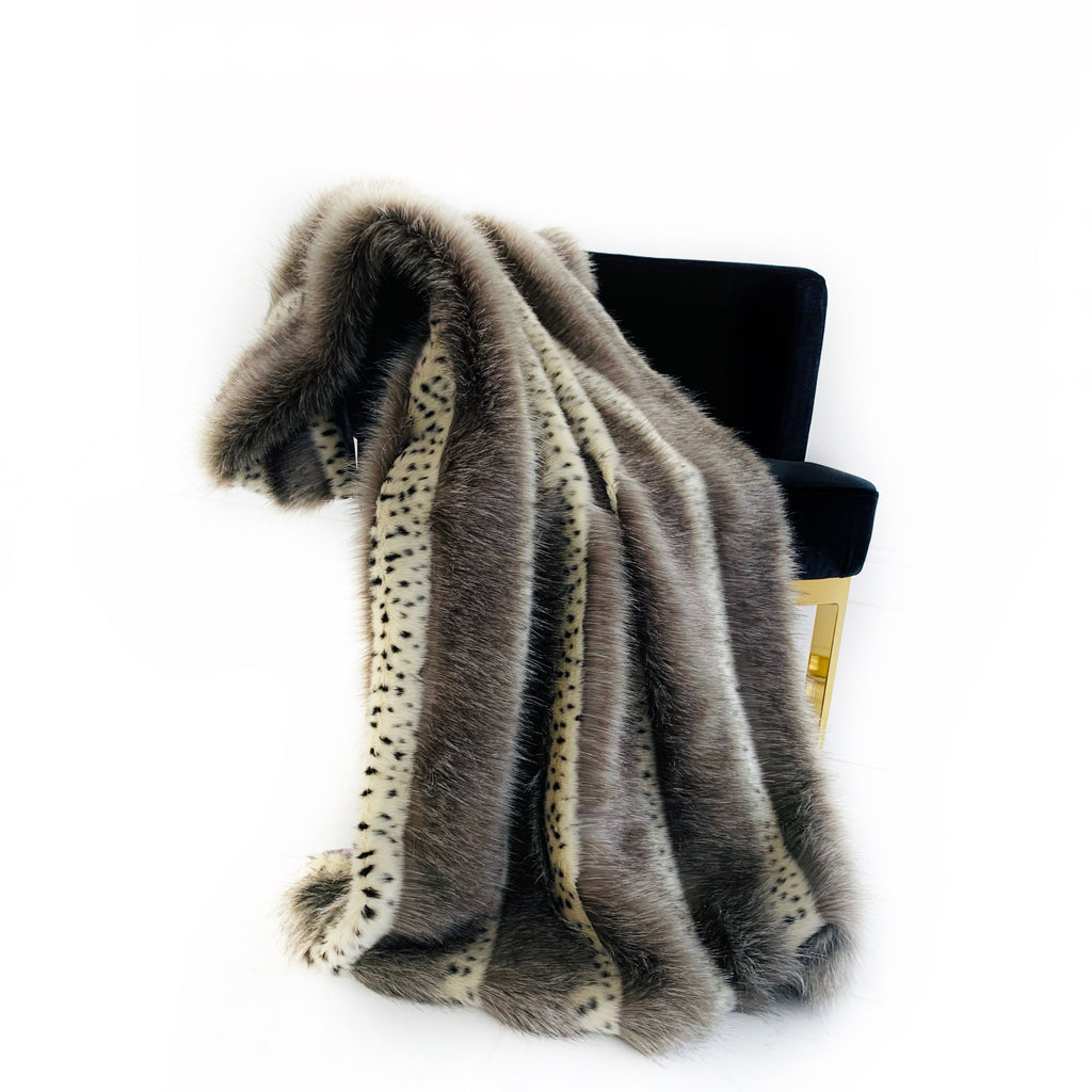 Plutus Gray Two-Tone Feather Faux Fur Luxury Throw Blanket – Handmade in the USA