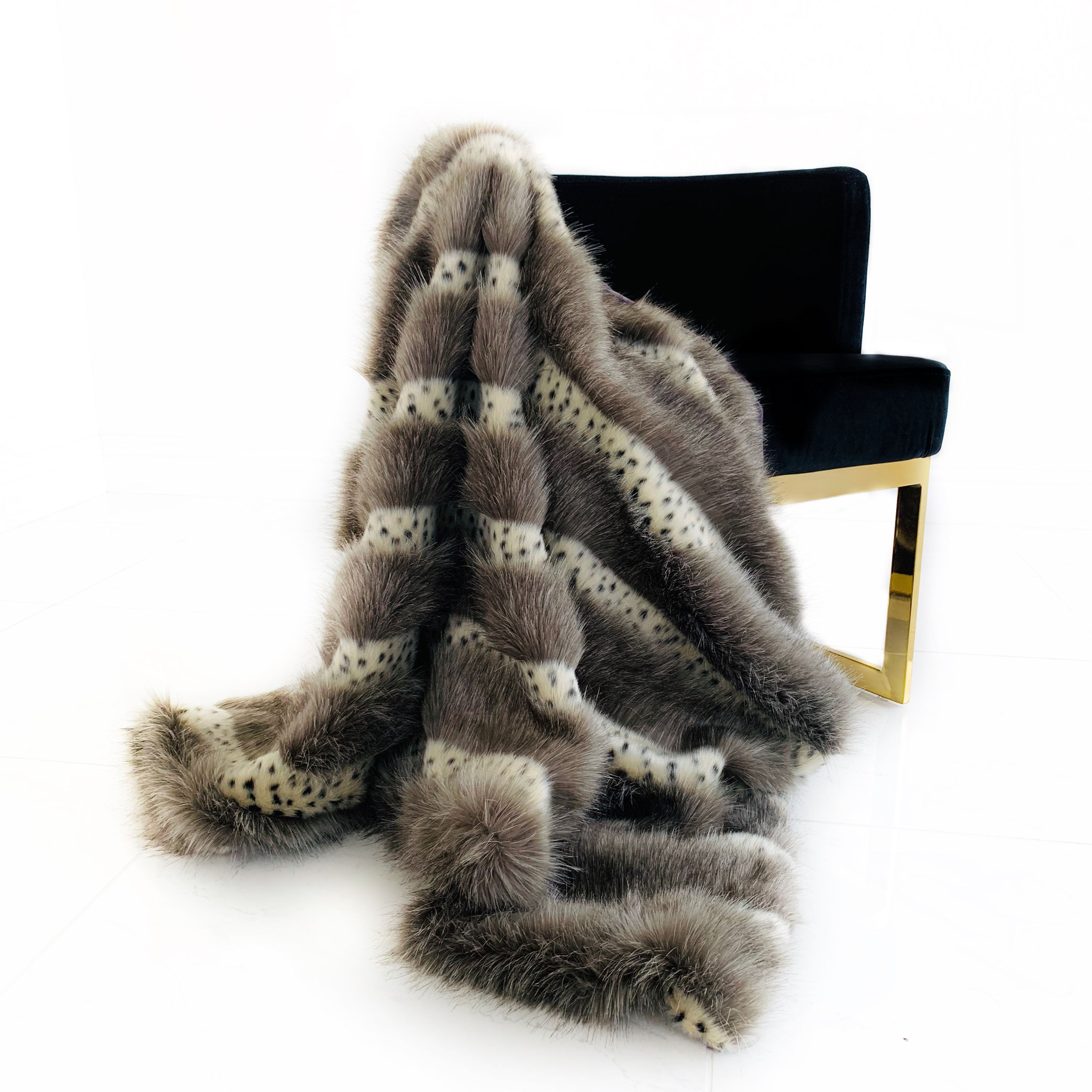 Plutus Gray Two-Tone Feather Faux Fur Luxury Throw Blanket – Handmade in the USA