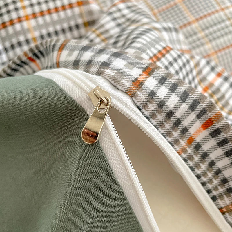 Nordic Plaid Cotton Bedding Set – Timeless Comfort with Scandinavian Charm