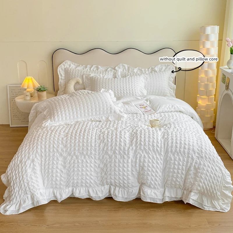 Korean Lace Seersucker Bedding Set – 3-Piece Elegant Duvet Ensemble