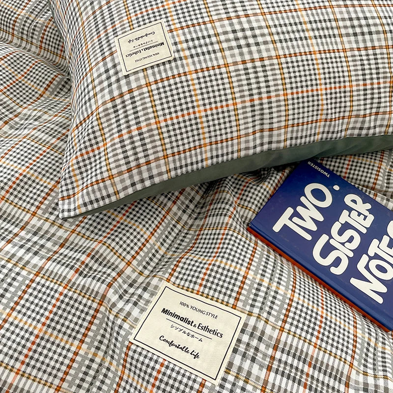 Nordic Plaid Cotton Bedding Set – Timeless Comfort with Scandinavian Charm