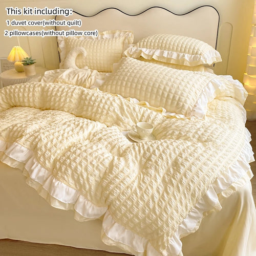 Korean Lace Seersucker Bedding Set – 3-Piece Elegant Duvet Ensemble