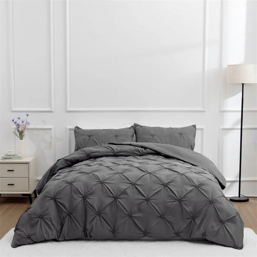 Luxe Pinch Pleat Bedding Ensemble – 3 Piece Duvet Cover Set